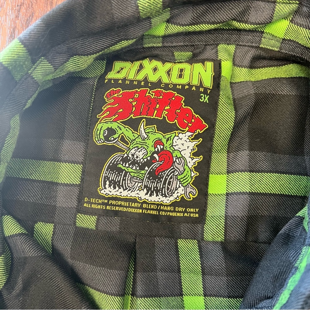 Dixxon Flannel Shifter Shirt Mens Green Black Plaid Button Up Long Sleeve 3XL - Picture 5 of 10